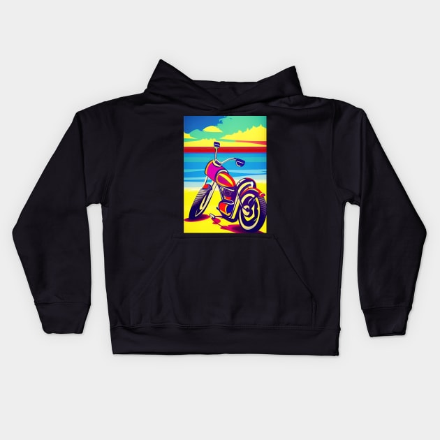 CLASSIC COOL RETRO MOTORCYCLE ON THE BEACH Kids Hoodie by sailorsam1805